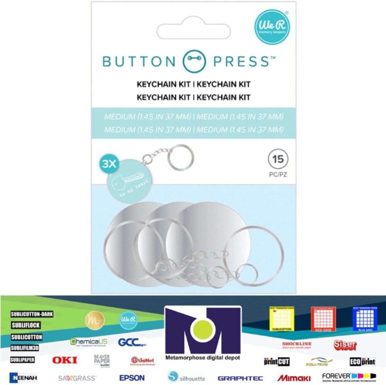 We R Memory Keepers Button Press Backer Key-chain-Kit Makes 3 (15 pieces) 661074 by American Crafts